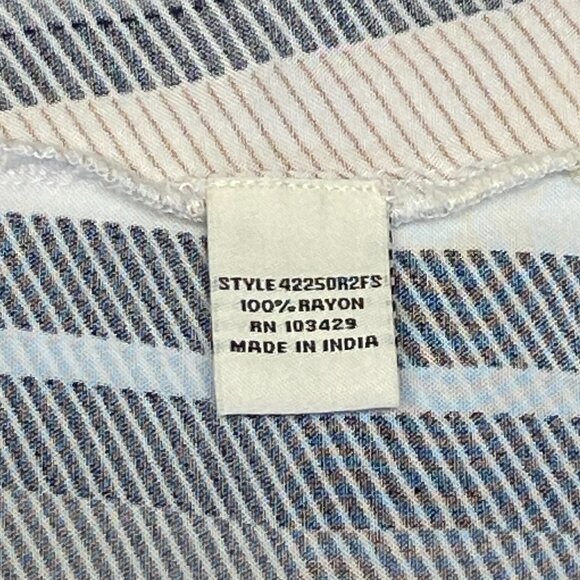 Café Marrakesh Stripe Tunic Shirt M Relaxed Roll Sleeve Button-Up Collared Top - Picture 11 of 12